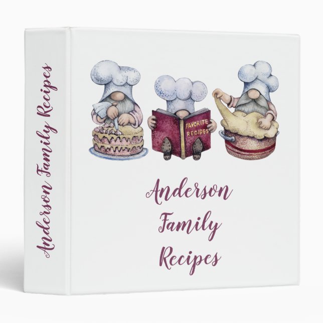 Personalized Baking Gnomes Family Recipe Book Binder (Front/Spine)