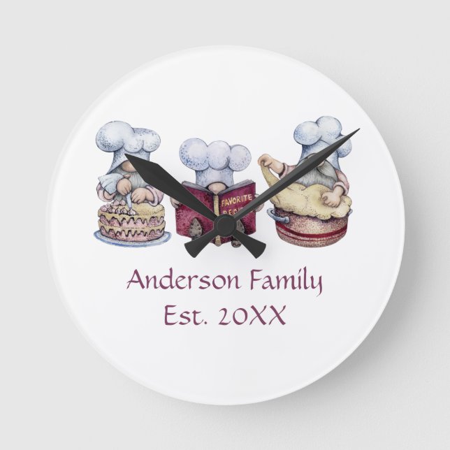 Personalized Baking Gnomes Gift for Couple Round Clock (Front)