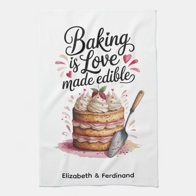 Personalized Baking is Love Made Edible Kitchen Towel (Vertical)
