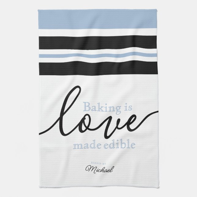 Personalized Baking is Love Made Edible Script Kitchen Towel (Vertical)