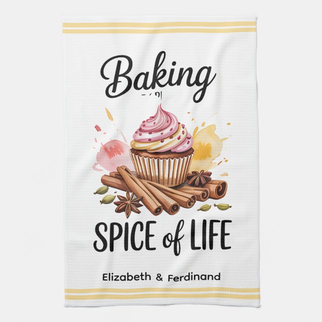 Personalized  Baking is the Spice of Life Towel (Vertical)