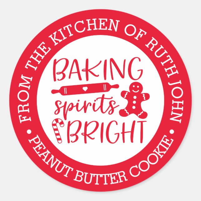 Personalized Baking Spirits Bright Holiday Baking  Classic Round Sticker (Front)