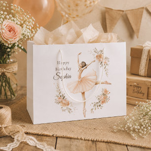 Personalized Ballerina Birthday Blush Floral  Large Gift Bag