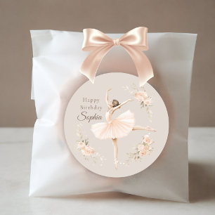 Personalized Ballerina Birthday Blush Floral Party Classic Round Sticker