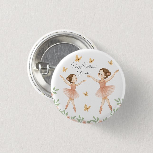 Personalized Ballerina Birthday Party Button (Front & Back)