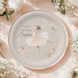 Personalized Ballerina Birthday Plate Blush Floral