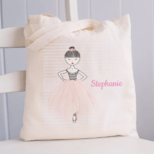 Personalized Ballerina in Pink Tote Bag