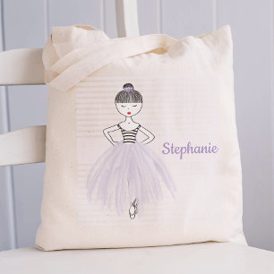 Personalized Ballerina in Purple Tote Bag