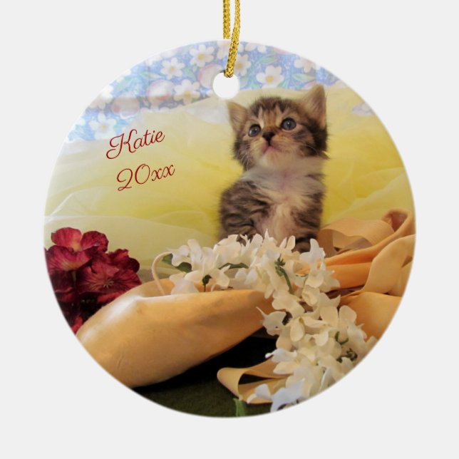 Personalized Ballerina Kitten Kate Ceramic Ornament (Front)