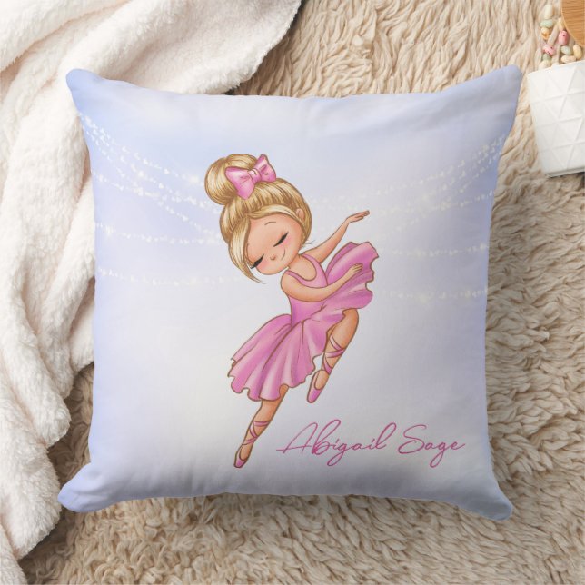 Personalized Ballerina Pink, Purple Pretty Ballet Throw Pillow (Blanket)