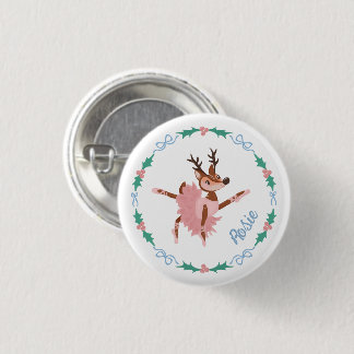Personalized Ballerina Reindeer and Bows Christmas 1 Inch Round Button