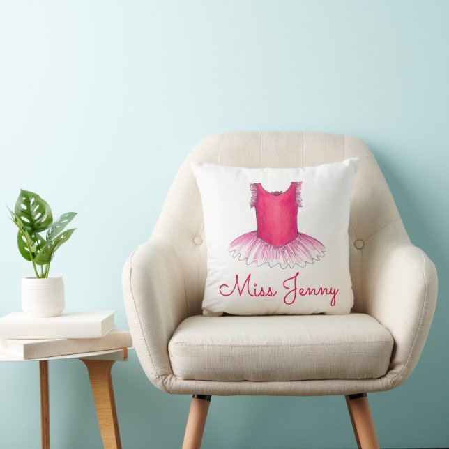 Personalized Ballet Dance Teacher Pink Tutu Throw Pillow (Chair)