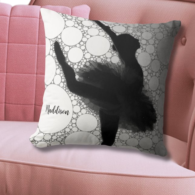 Personalized Ballet Dancing Ballerina Throw Pillow (Unique Black White Dancing Ballerina Throw Ballet Pillow)