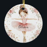 Personalized Ballet Girl Ceramic Ornament<br><div class="desc">Personalized Ballet Girl Ceramic Ornament with beautiful watercolor pink florals and girl dancing in her tutu and ballet slippers,  Joyful dance ornament for ballerinas.</div>
