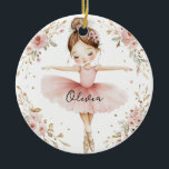 Personalized Ballet Girl Ceramic Ornament<br><div class="desc">Personalized Ballet Girl Ceramic Ornament with beautiful watercolor pink florals and girl dancing in her tutu and ballet slippers,  Joyful dance ornament for ballerinas.</div>
