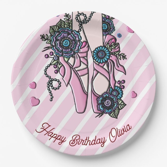 Personalized Ballet Shoes Paper Plate (Front)