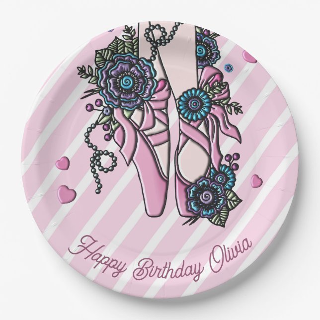 Personalized Ballet Shoes Paper Plate (Front)