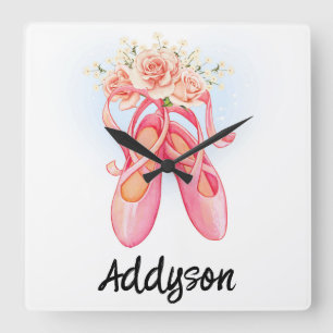 Personalized Ballet Shoes Square Wall Clock