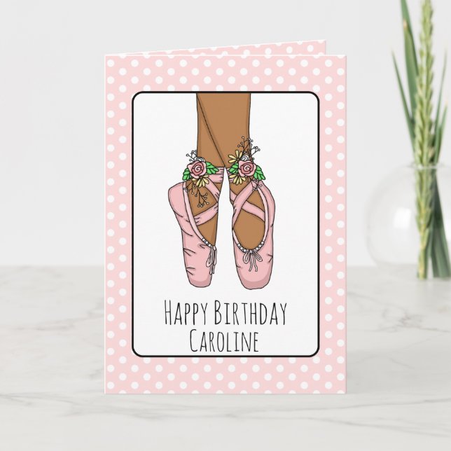 Personalized Ballet Slippers Ballerina Birthday Card (Front)