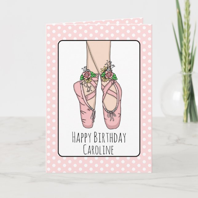 Personalized Ballet Slippers Ballerina Birthday Card (Front)