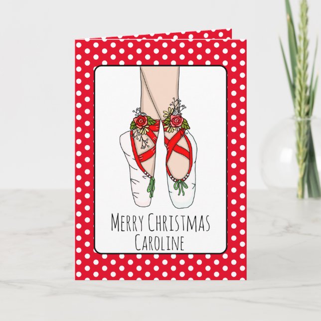 Personalized Ballet Slippers Christmas Card (Front)