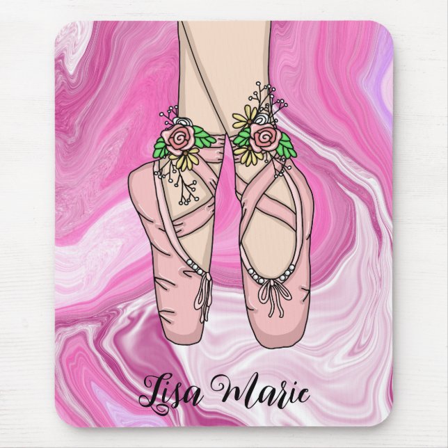 Personalized Ballet Slippers Pink and White Marble Mouse Pad (Front)