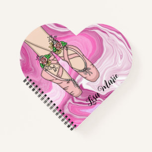 Personalized Ballet Slippers Pink and White Marble Notebook
