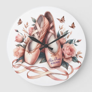 Personalized Ballet Slippers & Roses Wall Clock