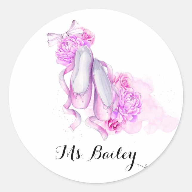 Personalized Ballet Teacher Watercolor Classic Round Sticker (Front)
