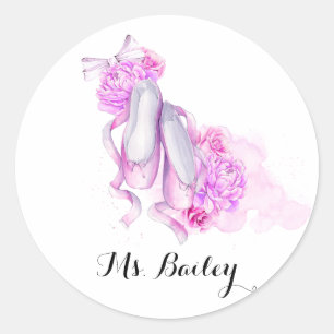 Personalized Ballet Teacher Watercolor Classic Round Sticker