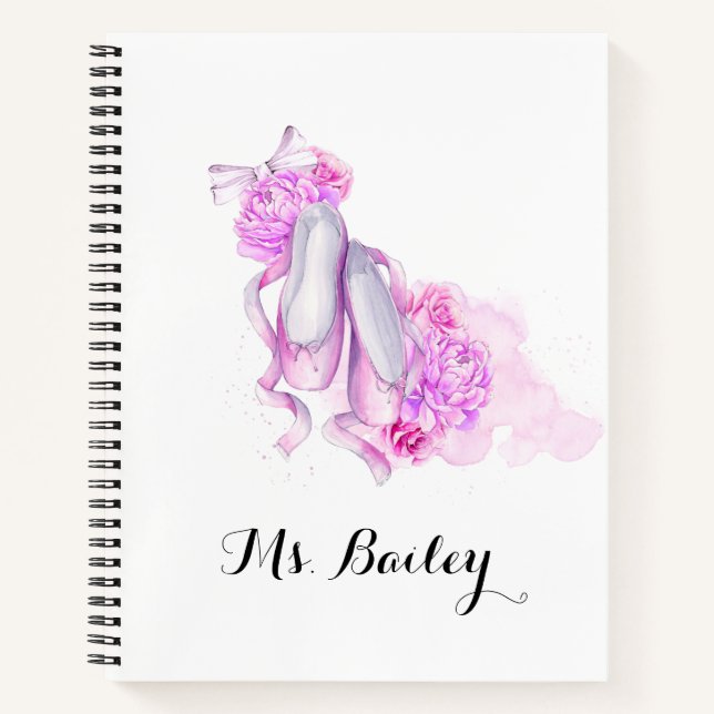 Personalized Ballet Teacher Watercolor Notebook (Front)
