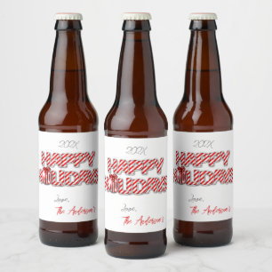 Personalized Balloon Happy Holidays Peppermint Beer Bottle Label