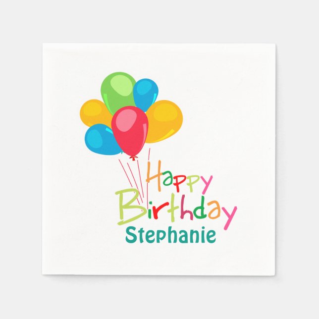 Personalized Balloons Happy Birthday Napkin (Front)