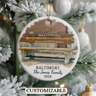 Personalized Baltimore Ornament, Custom Maryland Ceramic Ornament