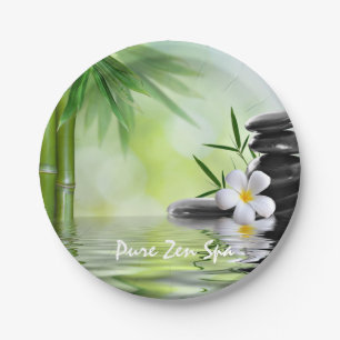 Personalized Bamboo Zen Stones Water Plumeria Paper Plate