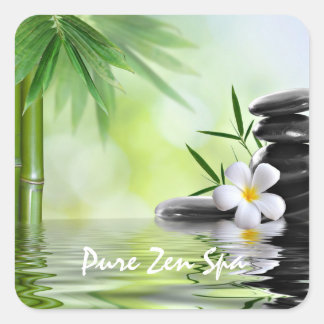 Personalized Bamboo Zen Stones Water Plumeria Square Sticker