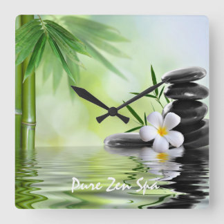 Personalized Bamboo Zen Stones Water Plumeria Square Wall Clock