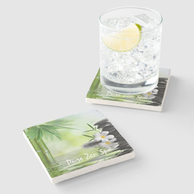 Personalized Bamboo Zen Stones Water Plumeria Stone Coaster (Side)