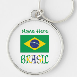 Personalized Bandiera Brasil Round Metal Keychain