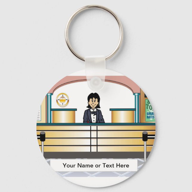 Personalized Bank Teller - Female Cartoon  Keychain (Front)