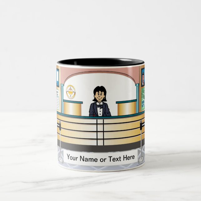 Personalized Bank Teller - Female Cartoon Two-Tone Coffee Mug (Center)