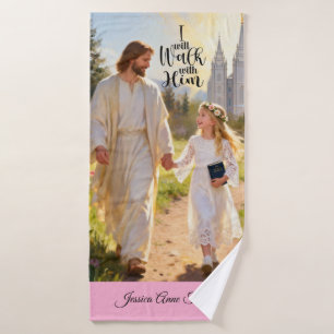 Personalized Baptism Bath Towel-Walk With Him Towel