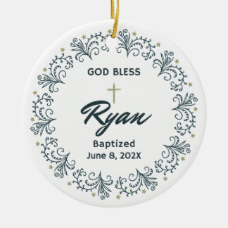 Personalized Baptism Boy Gift Photo Keepsake Ceramic Ornament
