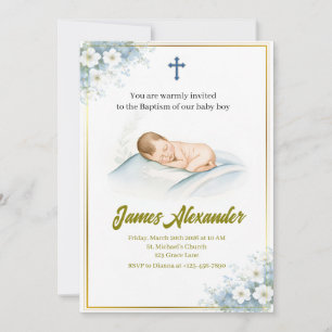 Personalized Baptism Ceremony Baby Boy Invitation