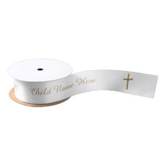  Personalized Baptism Christening Chic Gold Cross Satin Ribbon