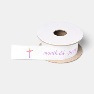 Personalized Baptism Communion Colourful Cross Satin Ribbon