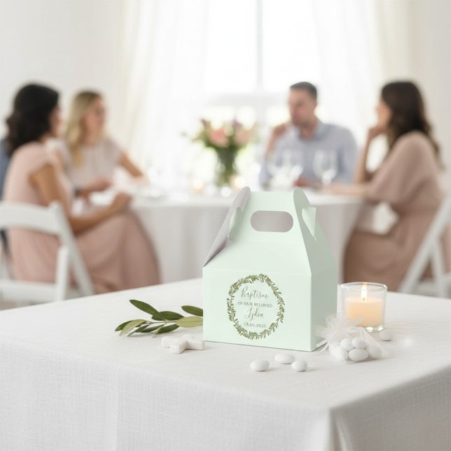 Personalized Baptism Favour Box with Olive Wreath (Creator Uploaded)
