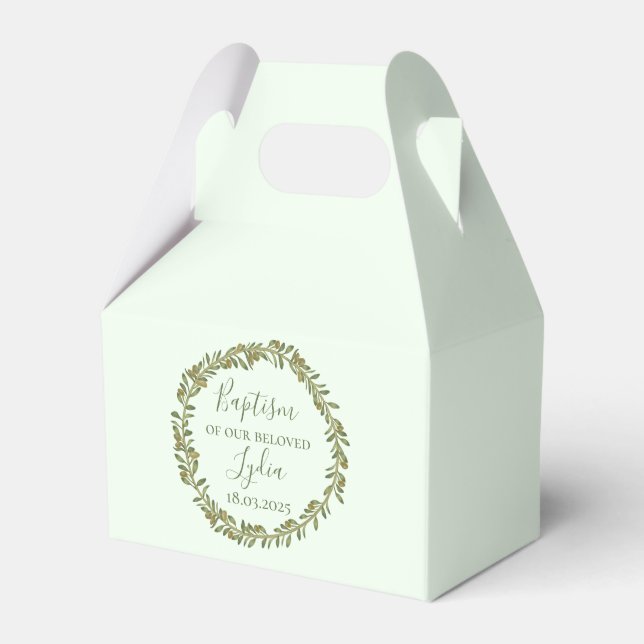 Personalized Baptism Favour Box with Olive Wreath (Front Side)