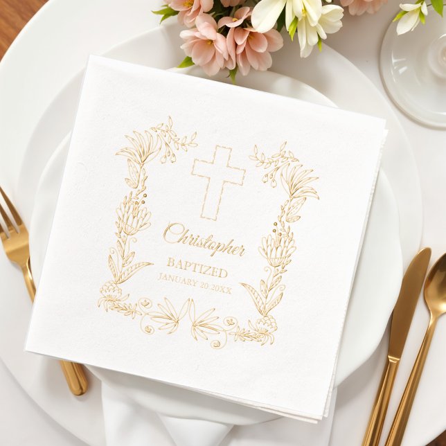 Personalized Baptism Floral Cross Foil Napkins (Creator Uploaded)