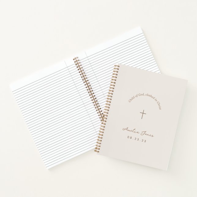 Personalized Baptism Gift Cross Beige Notebook (Inside)